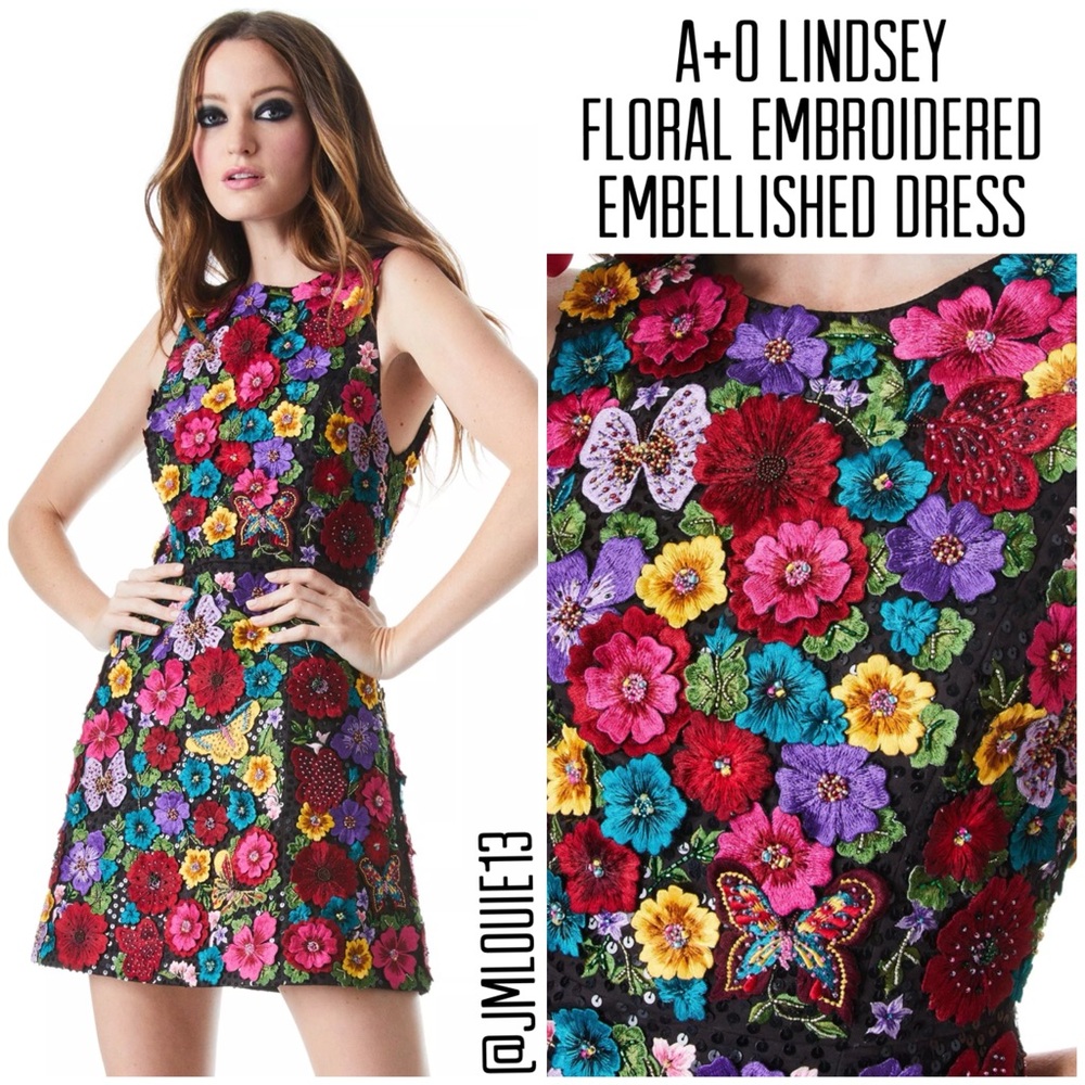 🎀SOLD🎀Alice + Olivia Lindsey Floral Embroidered Embellished Gown Dress